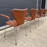 10x armchairs with arms, series 7 Butterfly Fritz Hansen by Arne Jacobsen in Cognac leather, in perfect condition.