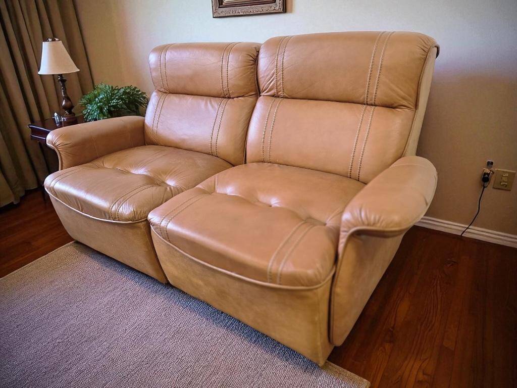 Vintage two-seater cognac leather sofa