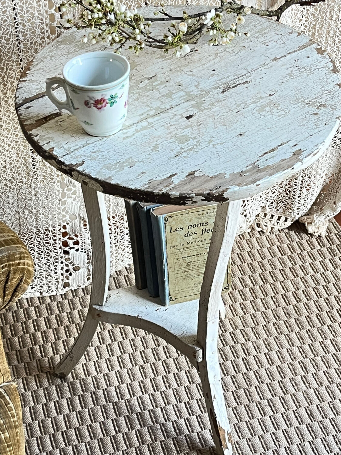 Small side table with an antique finish