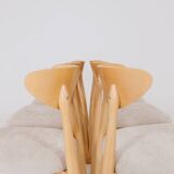 Ensemble moderne de 6 chaises de salle à manger, tissu écru et bois de hêtre naturel