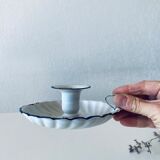 Antique candle holder in white and blue enamelled metal