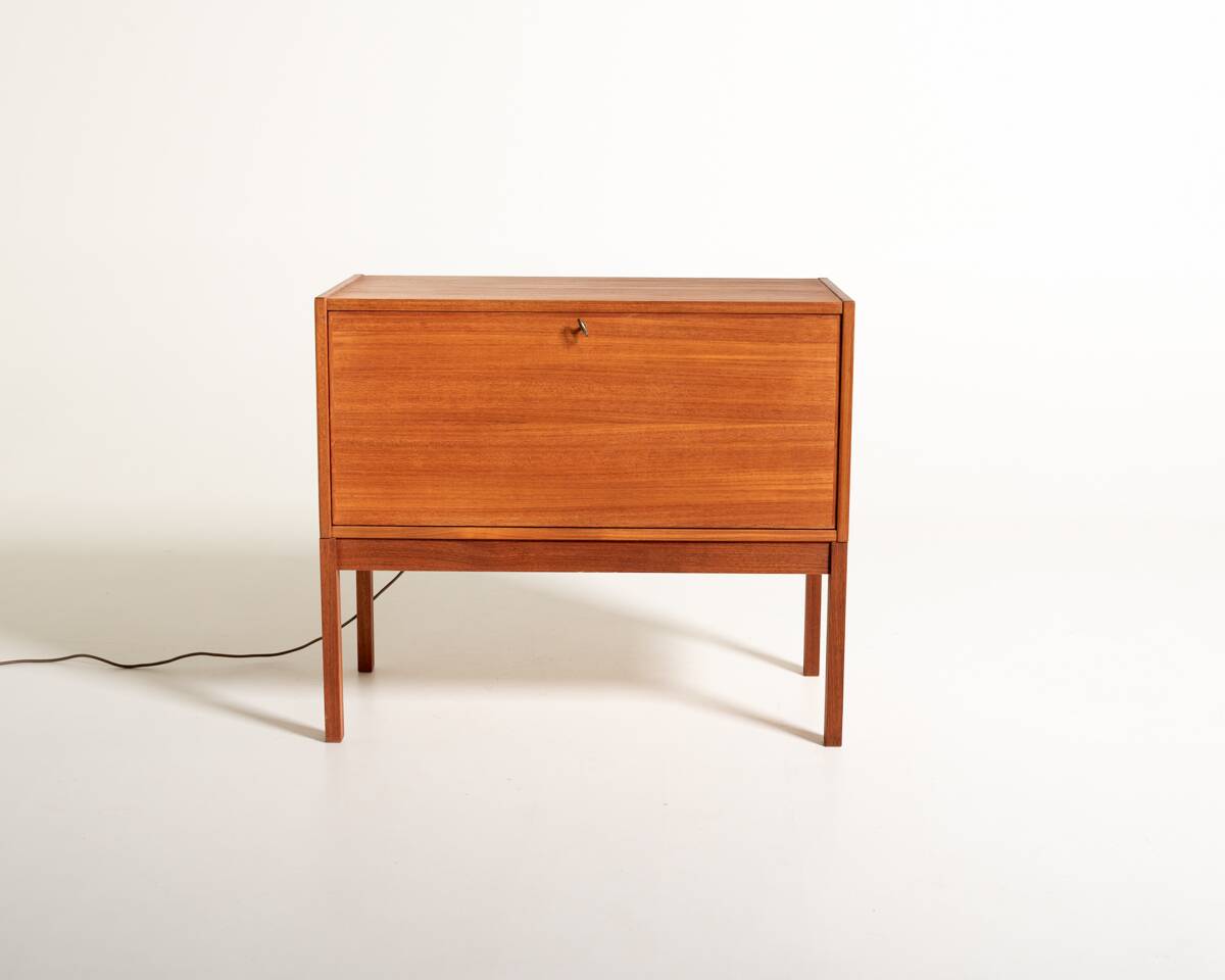 Teak Bar Cabinet with Drop-Down Door, Scandinavia, 1960s