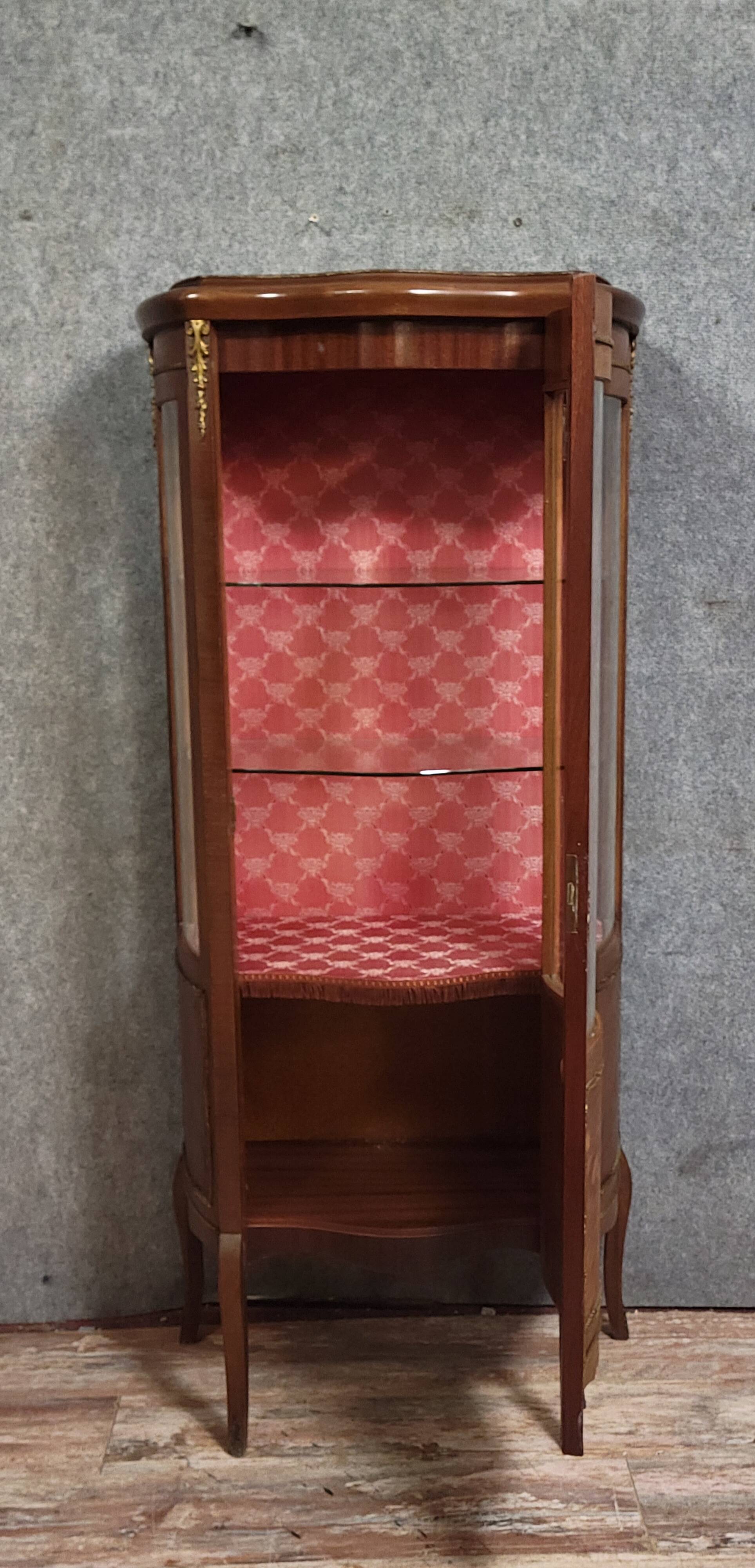 Antique Louis XV style display cabinet, in richly inlaid rosewood