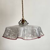 White clichy skirt suspension with raspberry spun glass edge