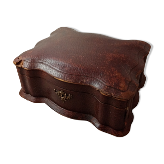 Former Napoleon III box, late 19th century leather on wood jewelry box
