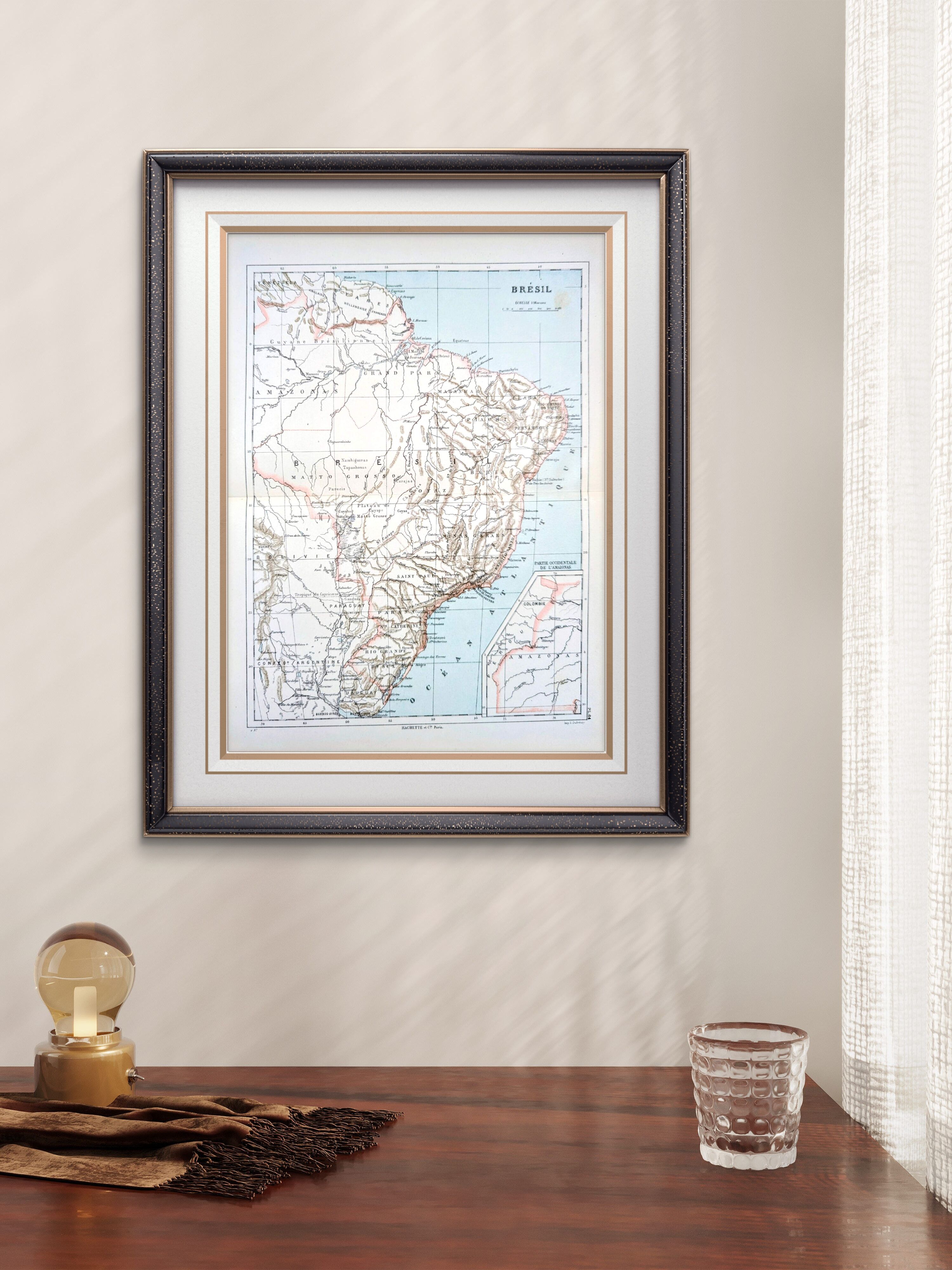 Brazil, period map, 1887, Authentic.