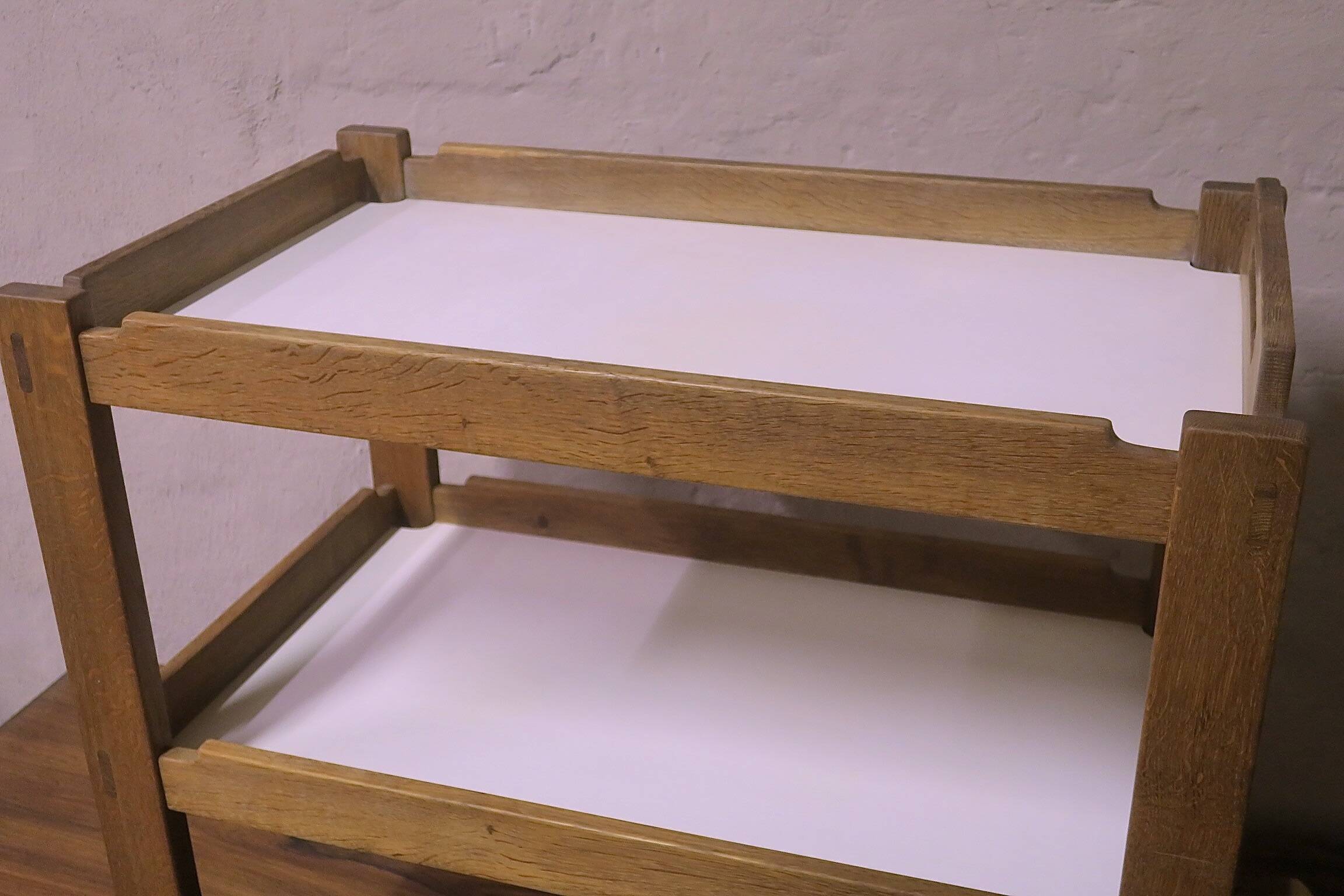 Brutalist Scandinavian bar cart / serving trolley in solid oak, 1950s