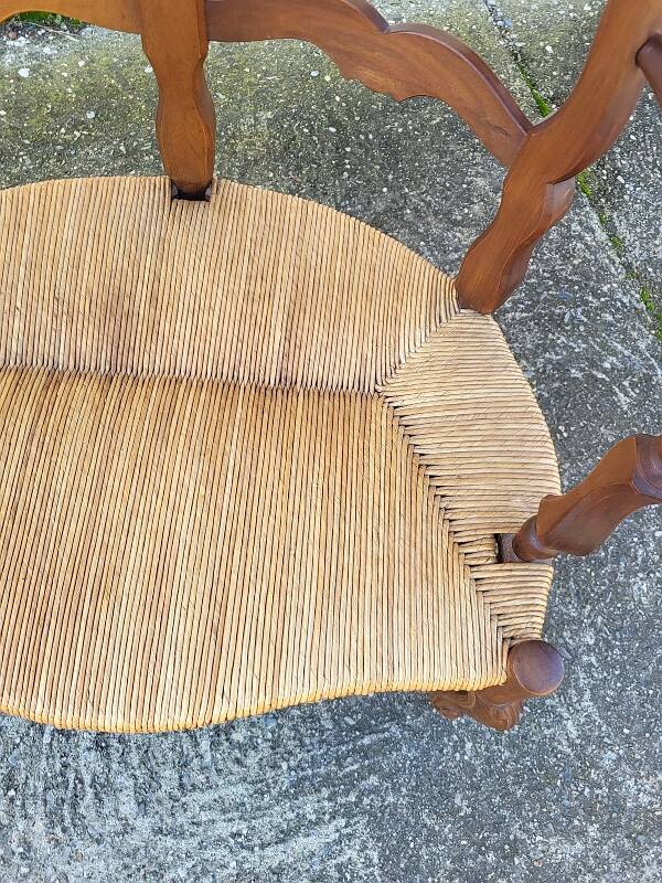 Provencal double armchair with woven rush in walnut