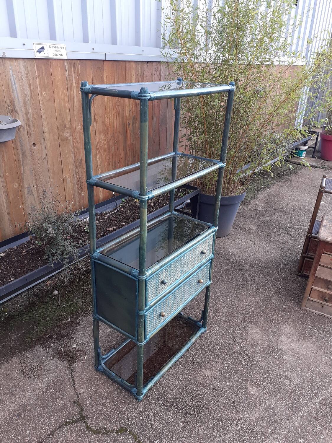 Rattan and bamboo shelf