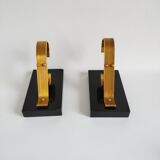 Pair of vintage Art Deco style bookends in marble and gold-plated metal