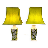 Pair of Faux Bamboo French Ceramic Table Lamps, French 1970s