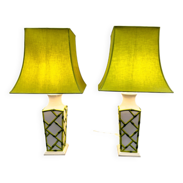 Paire de lampes de table en céramique française imitation bambou, années 1970