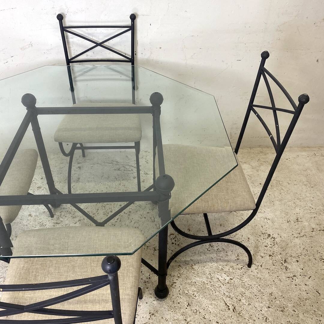 Iron and beveled octagonal glass dining room set