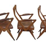 Set of oak and leather armchairs, 50s design, original