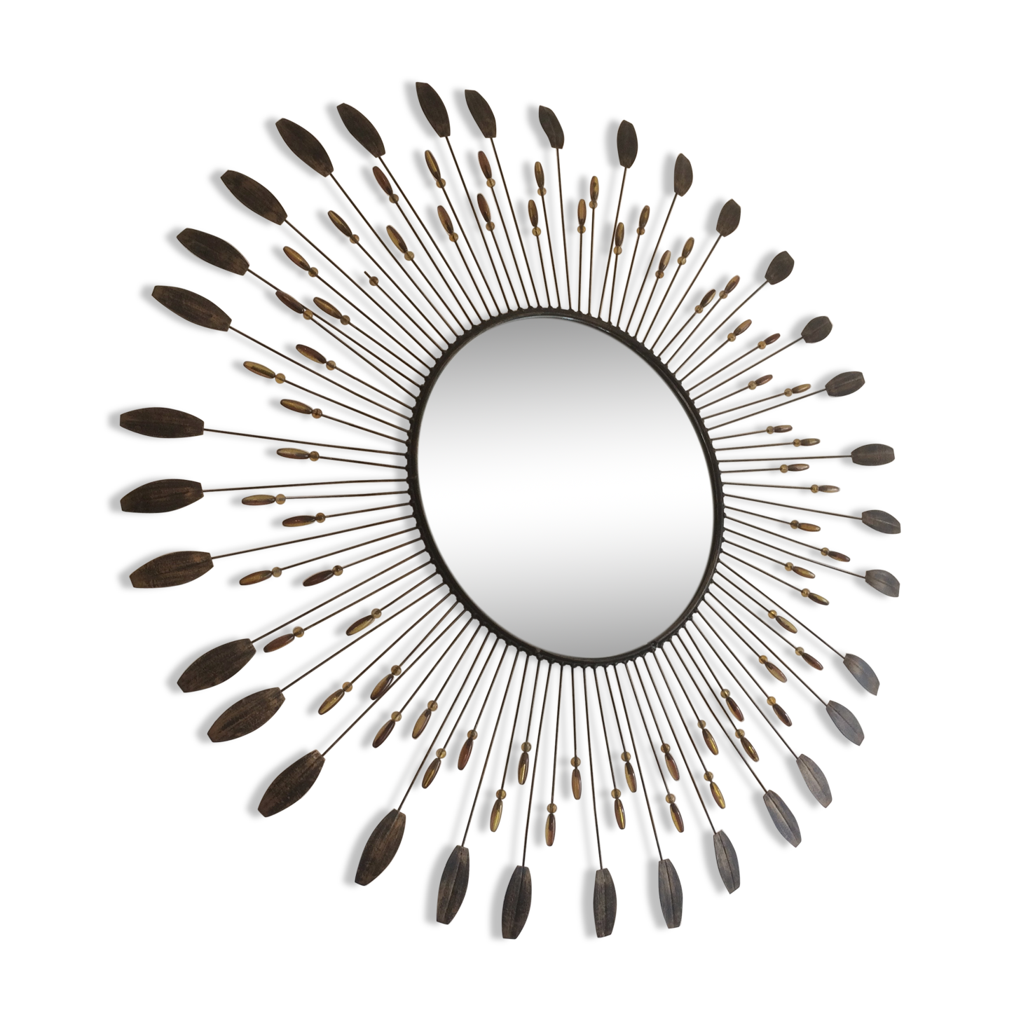 Mirror Sun beads & feathers metal, 1950 - 75x75cm