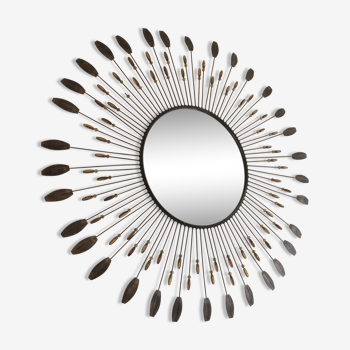 Mirror Sun beads & feathers metal, 1950 - 75x75cm