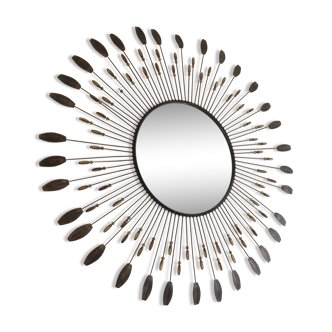 Mirror Sun beads & feathers metal, 1950 - 75x75cm
