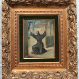 Ancienne peinture religieuse École Espagnole Saint François