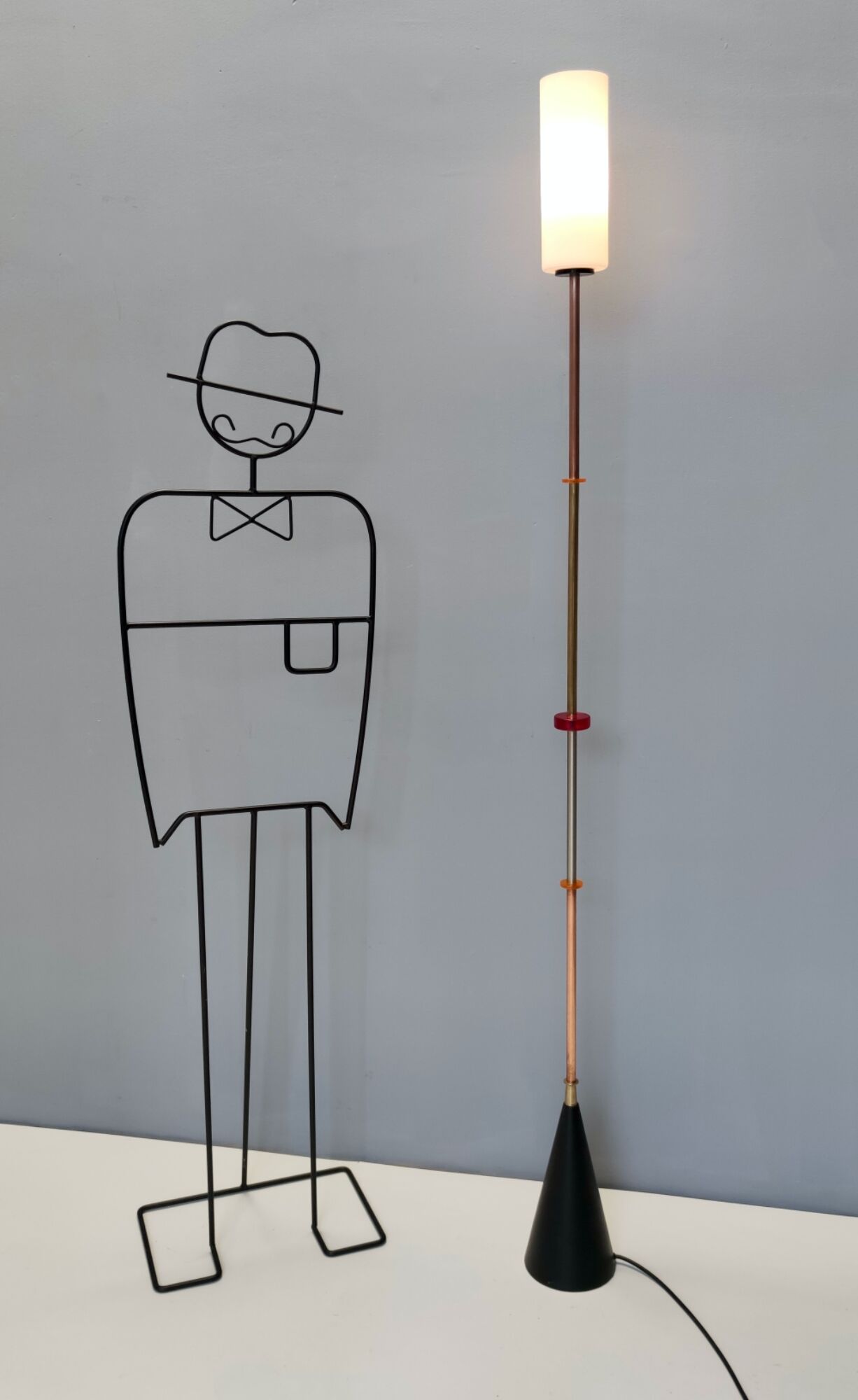 Glass, Brass, Aluminum, Copper and Iron Floor Lamp, 2021