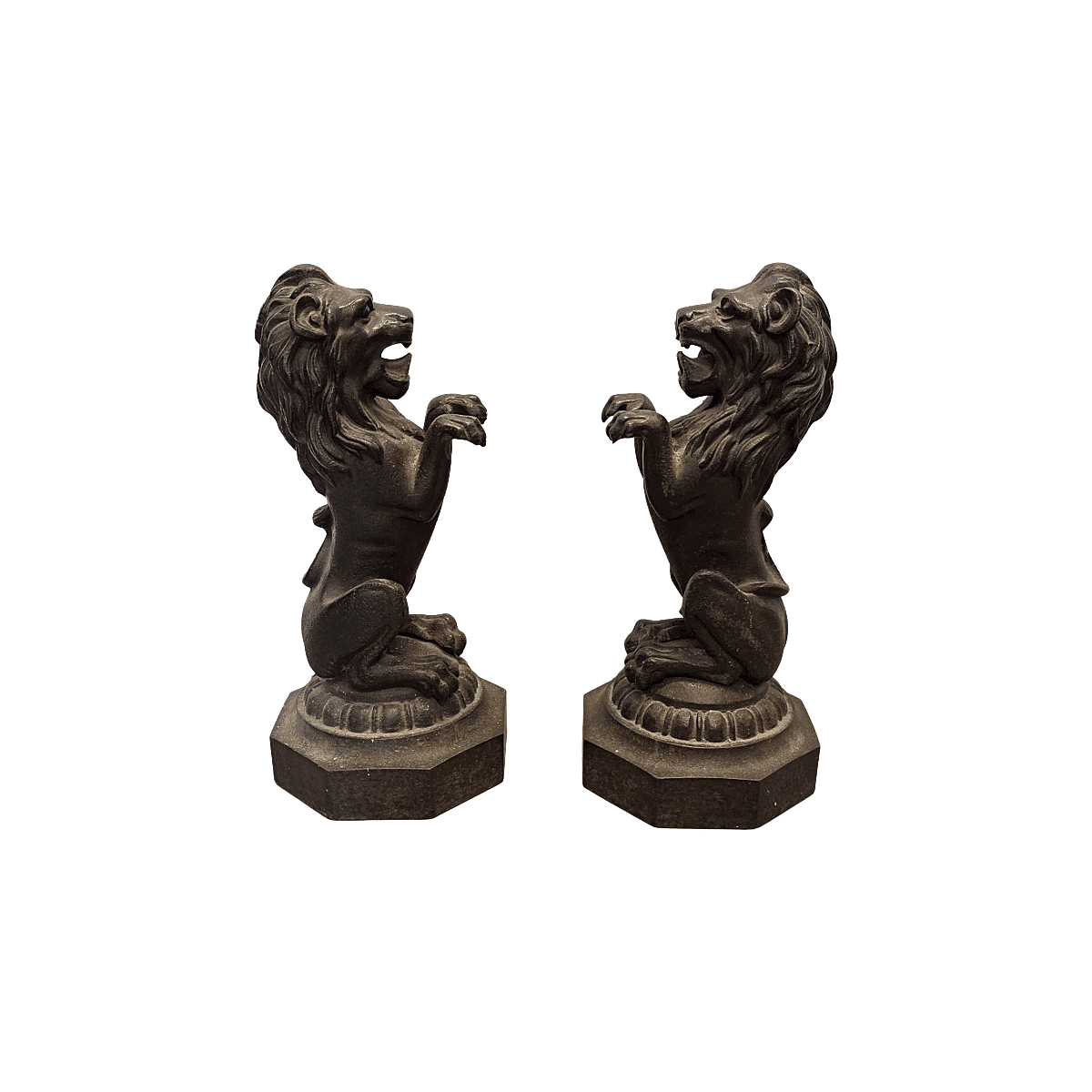 Victorian Cast Iron Lions On Pedestals, late 1800s