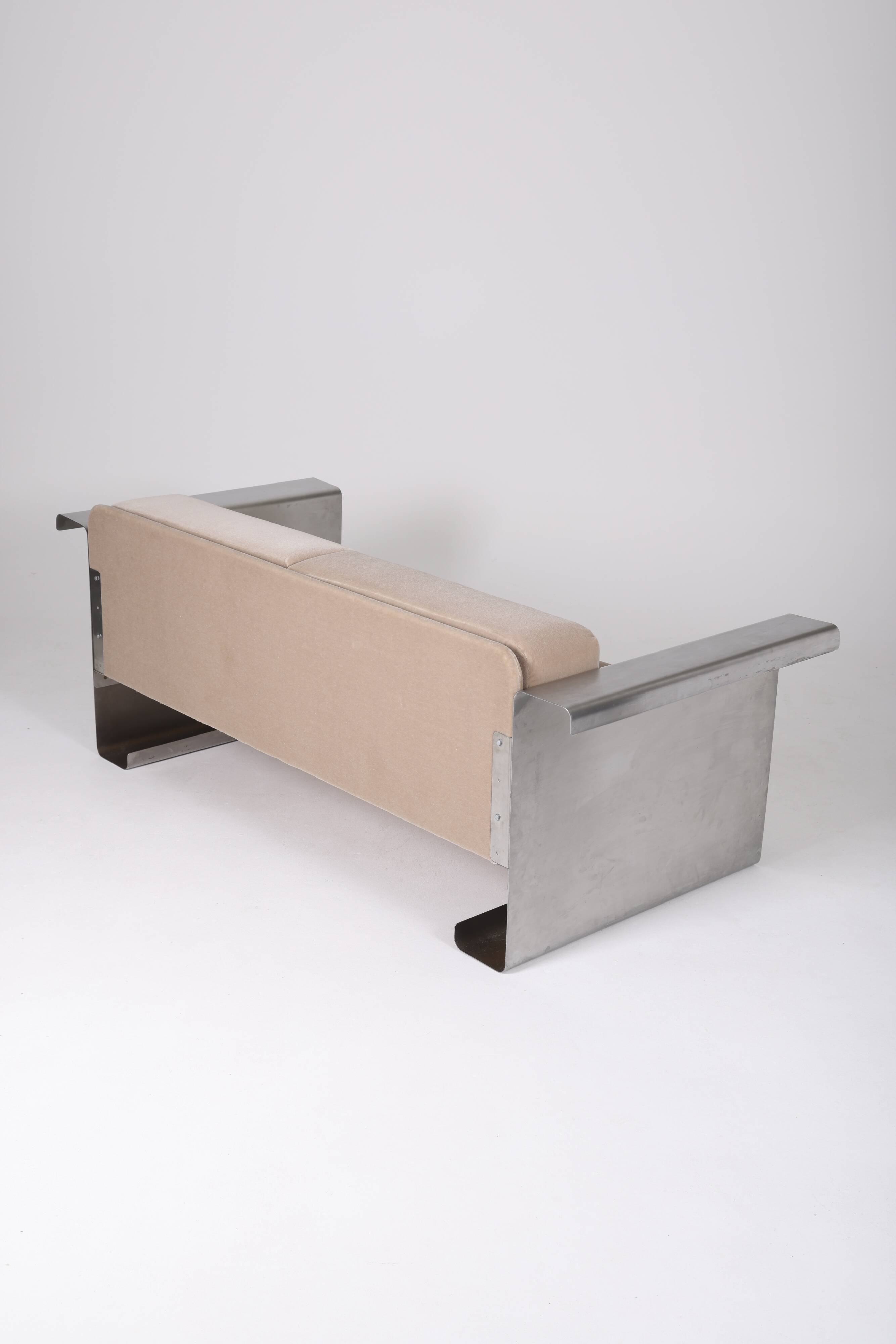 Aluminum and mohair sofa, 1970s