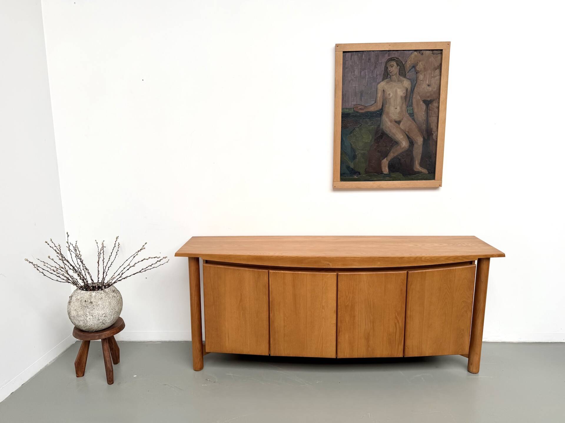 Enfilade galbée Maison Regain en orme massif, 1970