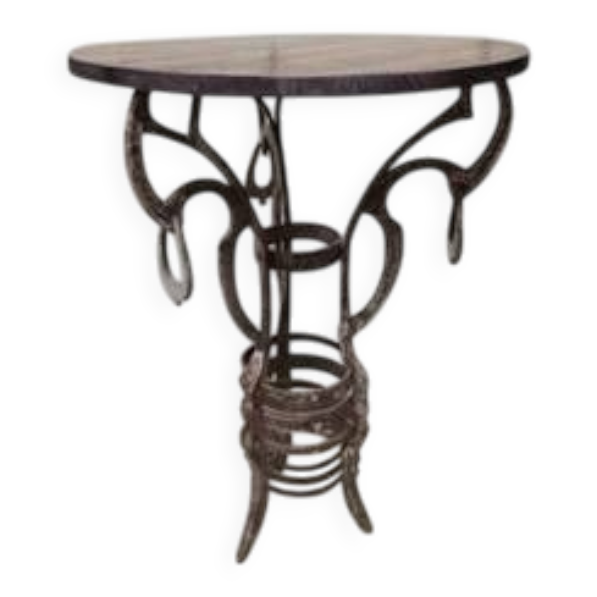 Handmade round side table with wrought iron base, circa 1980s, Czechoslovakia, 67 × 50 cm