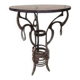 Handmade round side table with wrought iron base, circa 1980s, Czechoslovakia, 67 × 50 cm