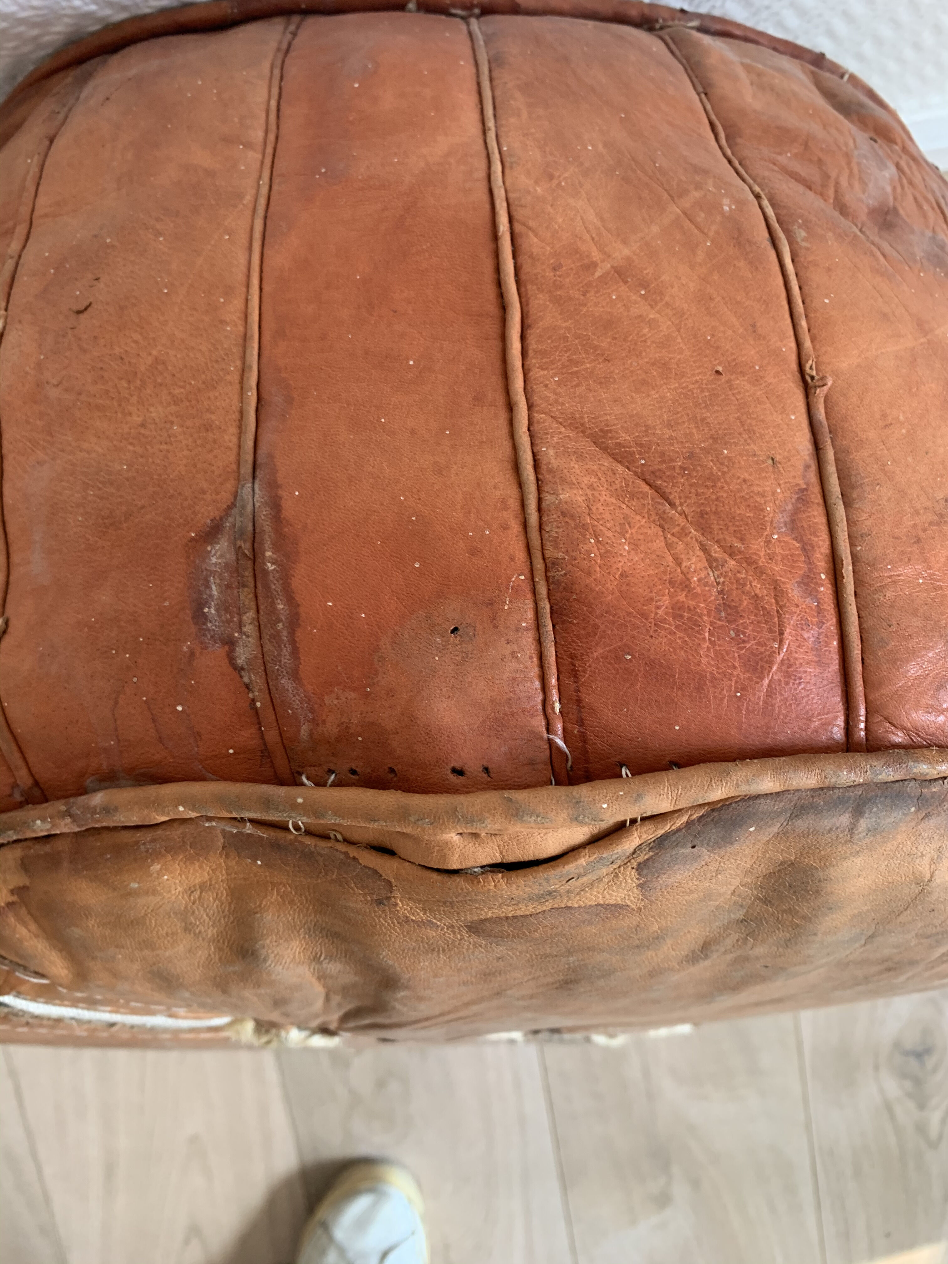 Vintage Moroccan leather pouf