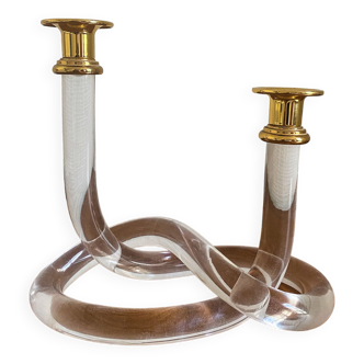 Vintage lucite pretzel candle holder by Dorothy Thorpe, 1970