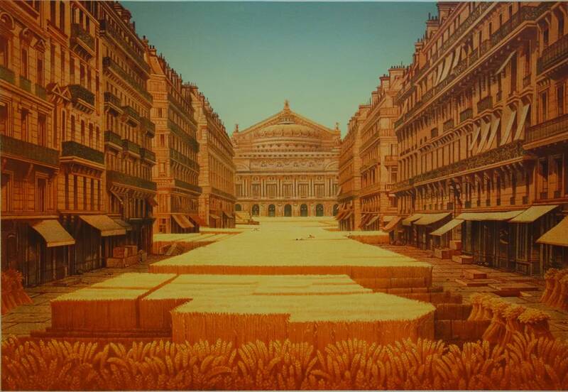 Michel Dubre: Paris Opera in a Wheat Field, original signed lithograph