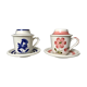 Duo of tea cups / herbal teas Sarreguemines colorful 50s