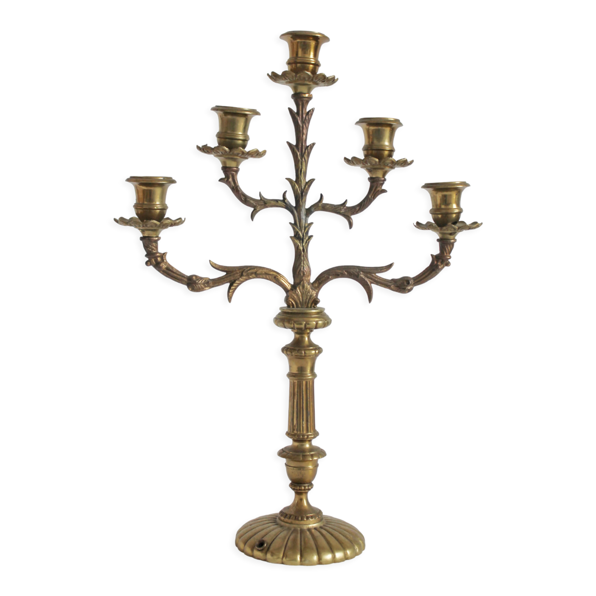 Vintage gilded brass 5-spoke chandelier