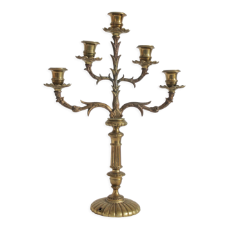 Vintage gilded brass 5-spoke chandelier
