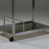 Brushed metal and smoked glass trolley or serving cart, Italy 1970s