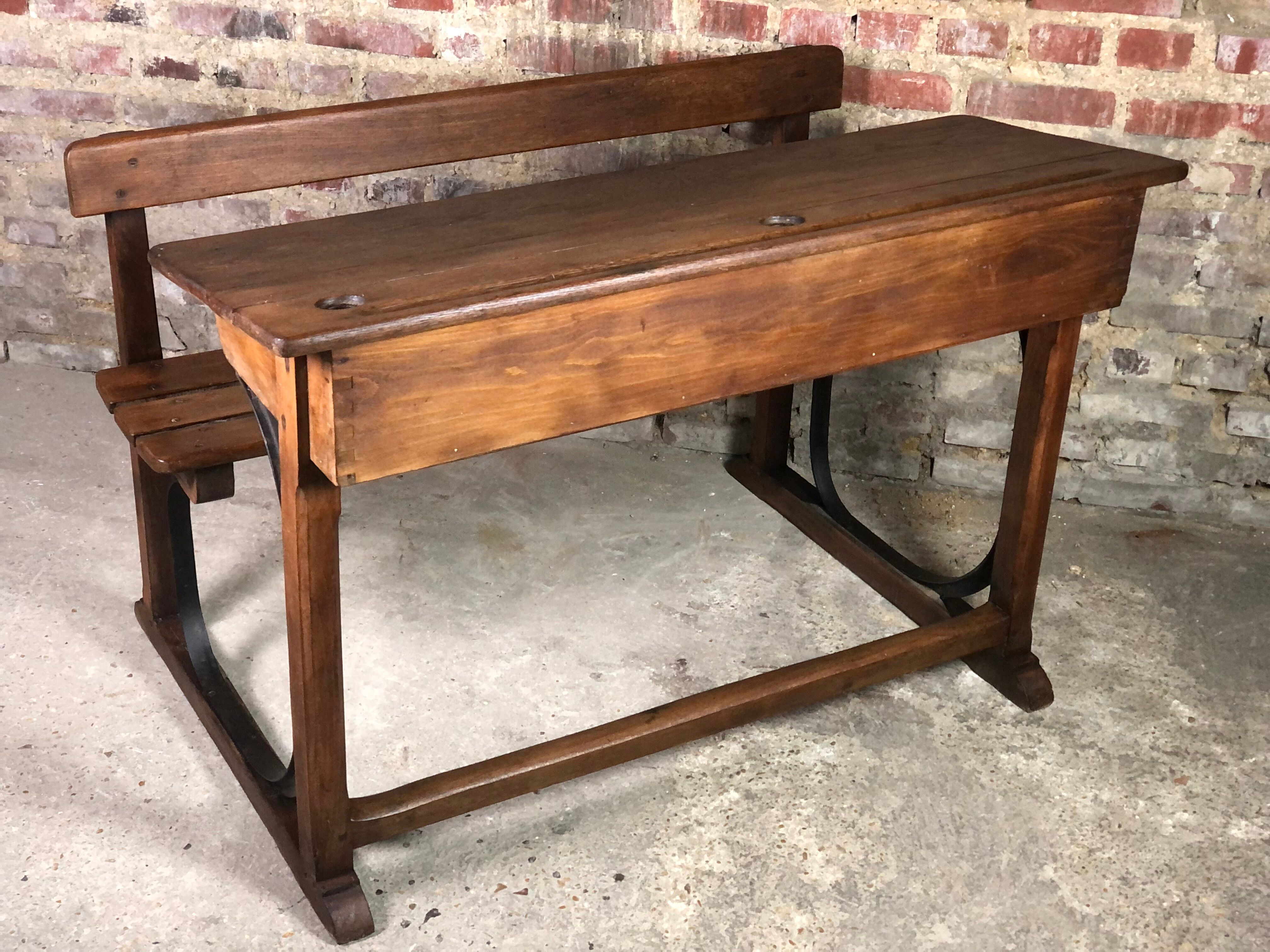 School desk in oak and iron frame 1930s