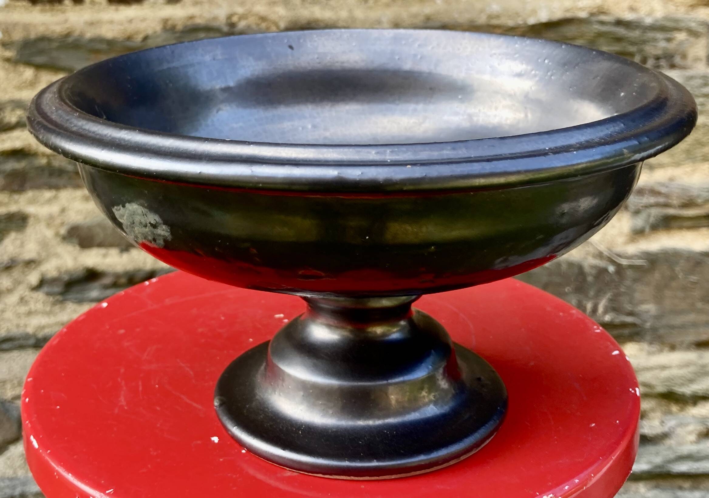 Magnificent ceramic bowl, signed jean marais, black enamel