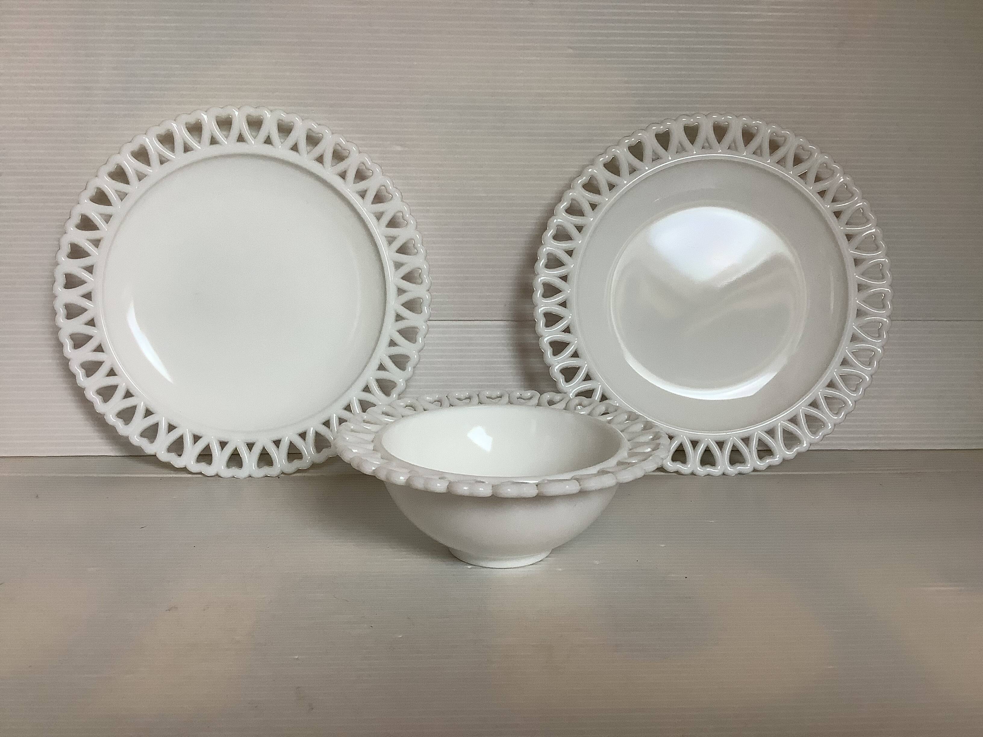 Opaline trio plate and heart bowl