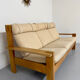 Three-seater canapé in solid oak with Scandinavian design fabric from the 1970s.