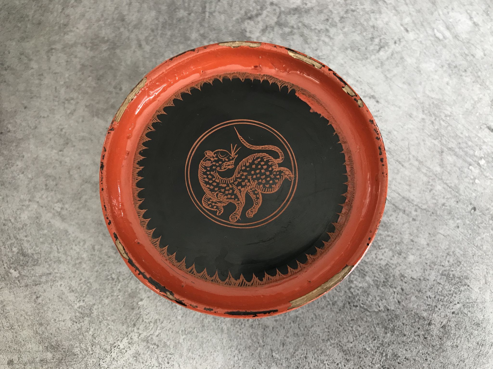 Asia decor animal paint decor of animal paint orange/black indoor laqué