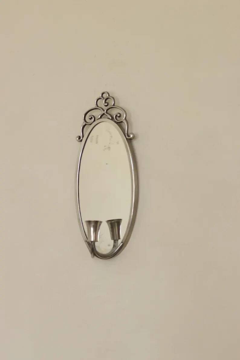 Pair of Swedish Tin Wall Sconces, Mid-Century Style with Mirror by Svenskt - Tenn