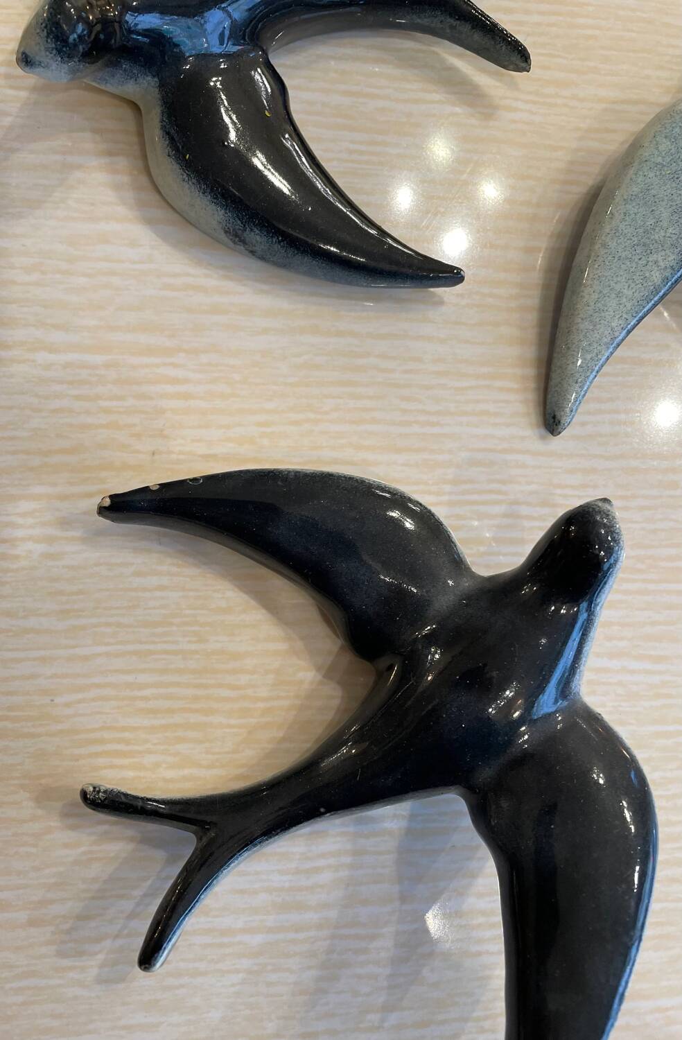 3 handmade ceramic swallows from the 60s
