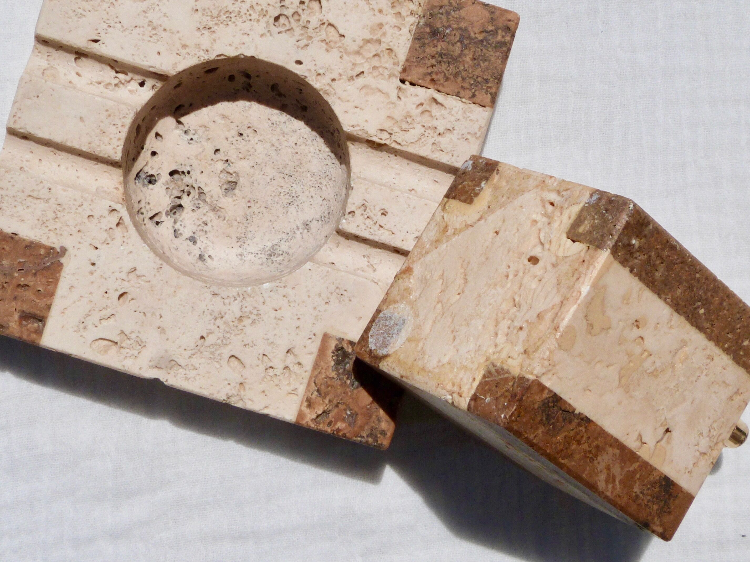 Travertine smoker's set, lighter and ashtray