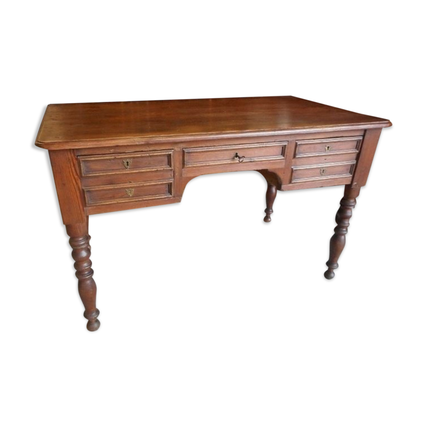 19th century fir flat desk with 3 drawers