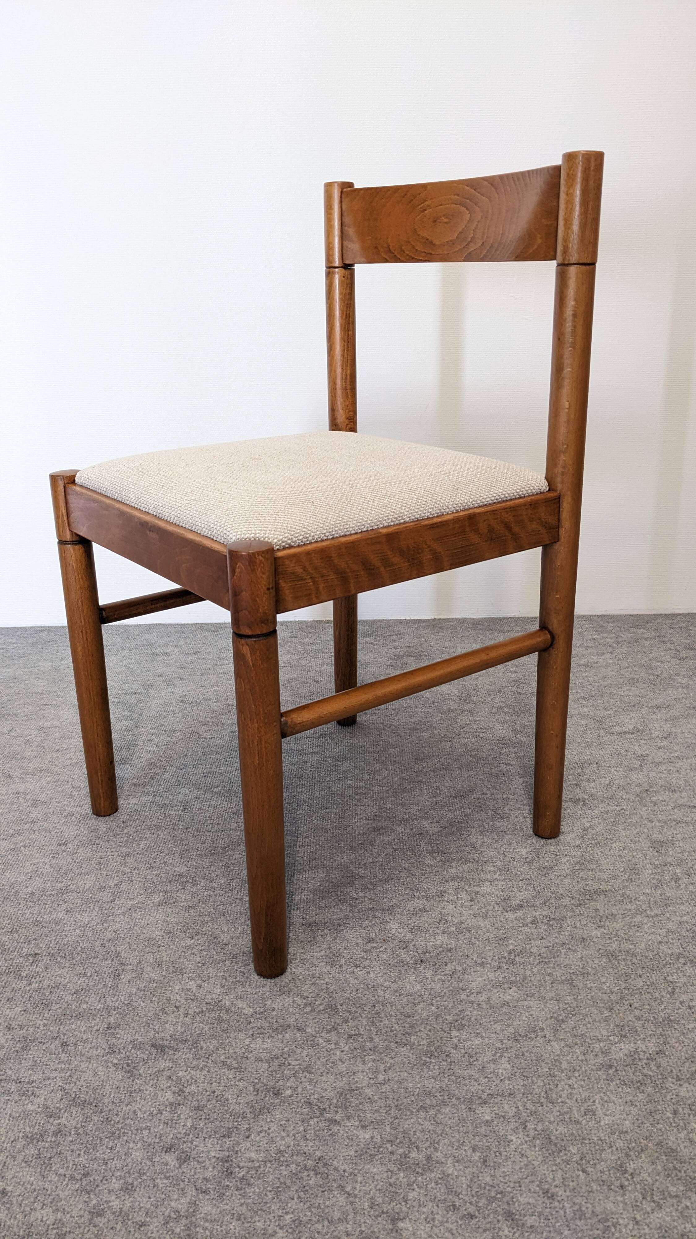 Set of 6 brutalist beech chairs, France circa 1970
