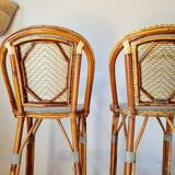 Vintage Gaty bar stools in two-tone rattan and caning.