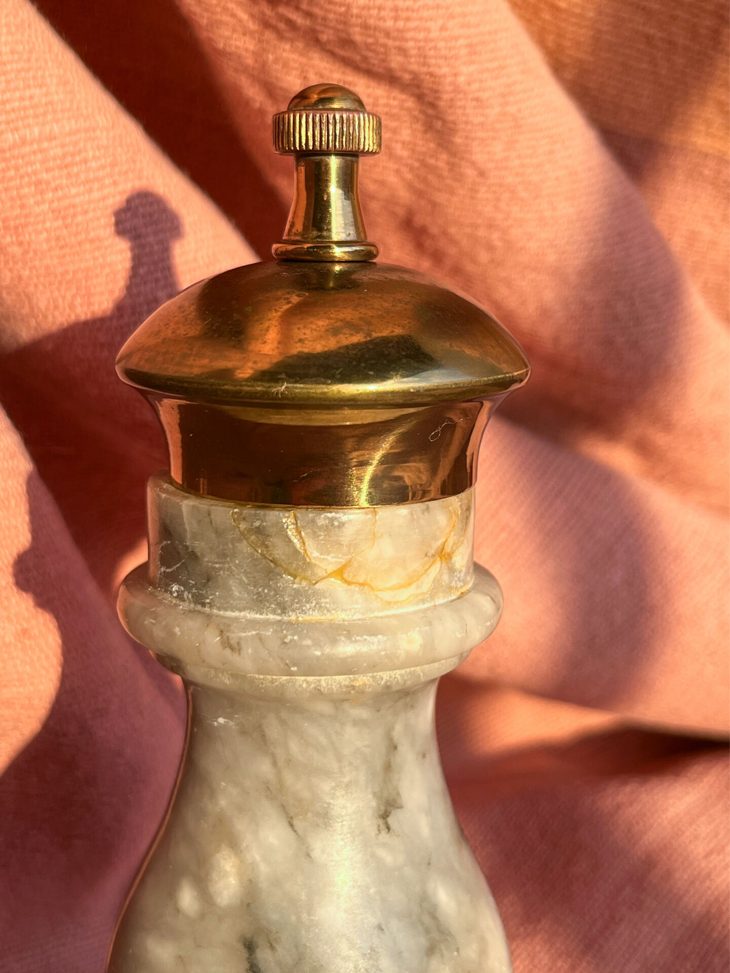 pepper mill, Italian, stone and brass, 1960s