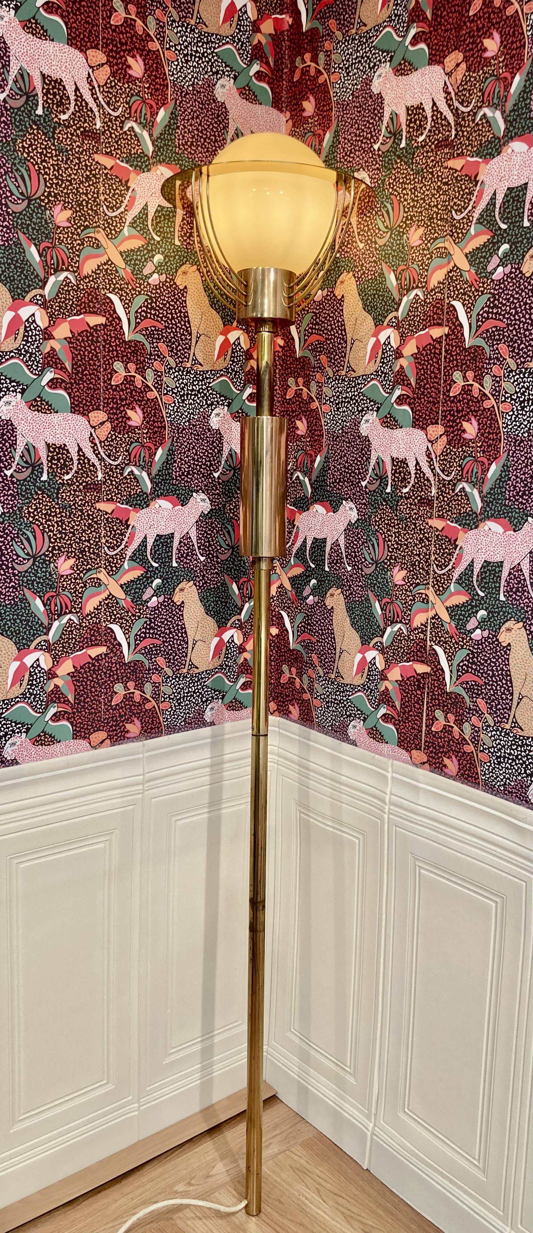 Lampadaire américain en verre et métal, 1950