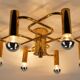 large 1970s sputnik brass CEILING LAMP 8-light ceiling fixture