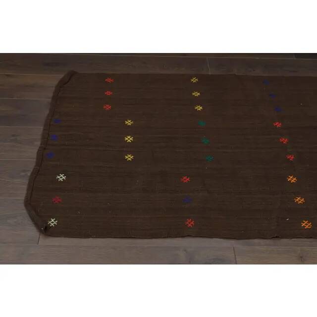Brown Colorful Vintage Handmade Turkish Kilim Area Rug 94x160